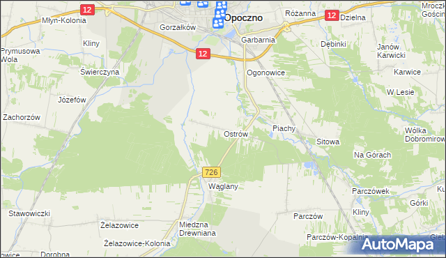 mapa Ostrów gmina Opoczno, Ostrów gmina Opoczno na mapie Targeo