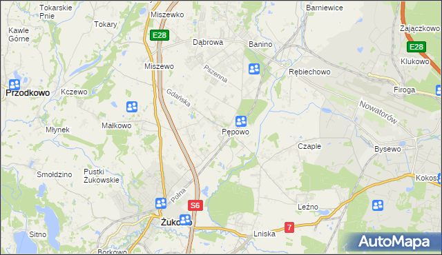 mapa Pępowo gmina Żukowo, Pępowo gmina Żukowo na mapie Targeo