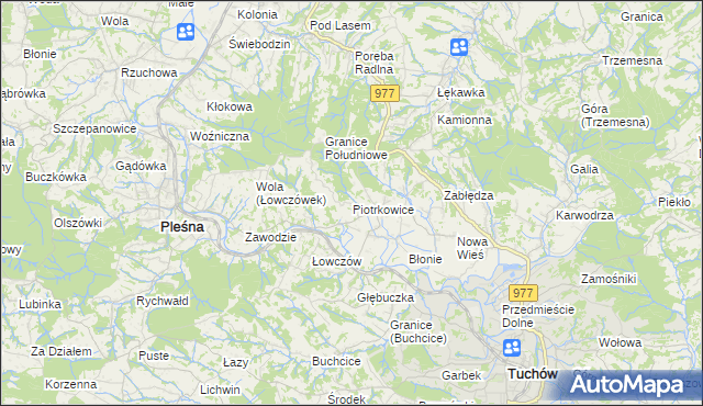 mapa Piotrkowice gmina Tuchów, Piotrkowice gmina Tuchów na mapie Targeo