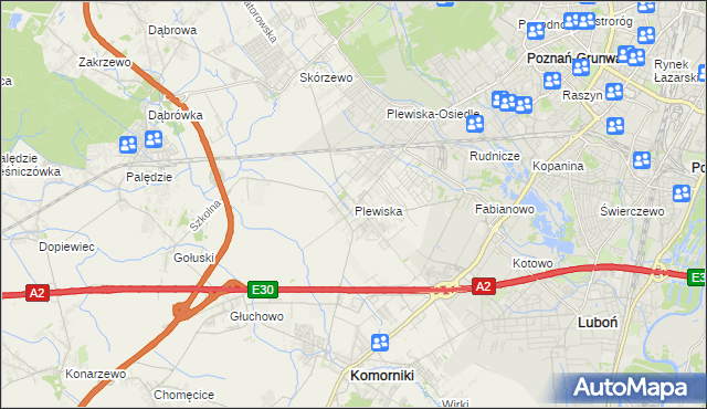 mapa Plewiska gmina Komorniki, Plewiska gmina Komorniki na mapie Targeo