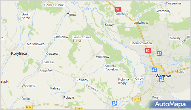 mapa Popielów gmina Liw, Popielów gmina Liw na mapie Targeo