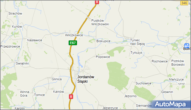 mapa Popowice gmina Jordanów Śląski, Popowice gmina Jordanów Śląski na mapie Targeo