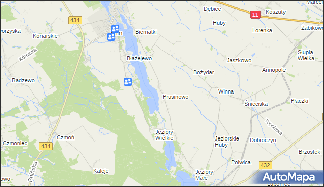 mapa Prusinowo gmina Kórnik, Prusinowo gmina Kórnik na mapie Targeo