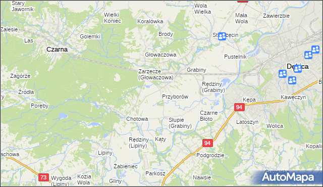mapa Przyborów gmina Czarna, Przyborów gmina Czarna na mapie Targeo