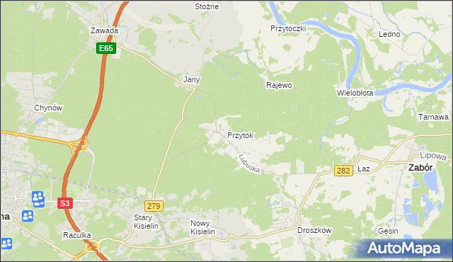 mapa Przytok gmina Zabór, Przytok gmina Zabór na mapie Targeo