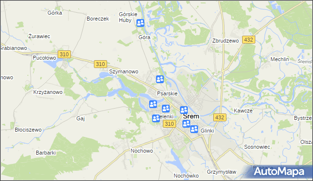 mapa Psarskie gmina Śrem, Psarskie gmina Śrem na mapie Targeo