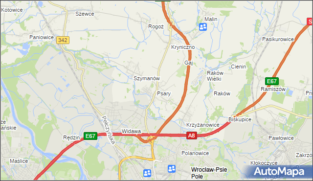 mapa Psary gmina Wisznia Mała, Psary gmina Wisznia Mała na mapie Targeo