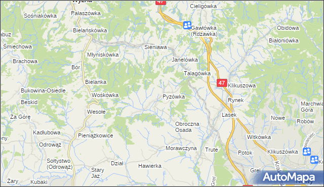 mapa Pyzówka, Pyzówka na mapie Targeo