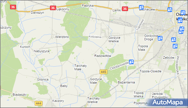 mapa Radziwiłłów gmina Ostrów Wielkopolski, Radziwiłłów gmina Ostrów Wielkopolski na mapie Targeo