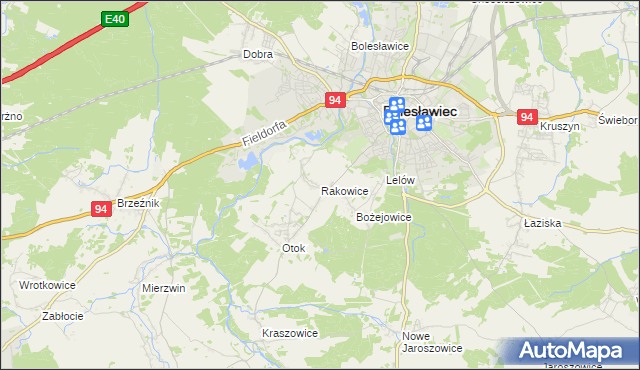 mapa Rakowice gmina Bolesławiec, Rakowice gmina Bolesławiec na mapie Targeo