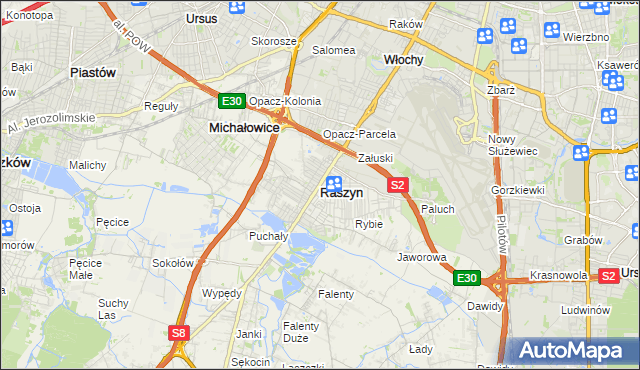 mapa Raszyn powiat pruszkowski, Raszyn powiat pruszkowski na mapie Targeo