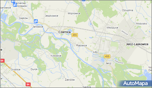 mapa Ratowice gmina Czernica, Ratowice gmina Czernica na mapie Targeo