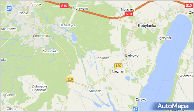 mapa Rekowo gmina Kobylanka, Rekowo gmina Kobylanka na mapie Targeo