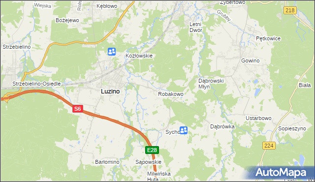 mapa Robakowo gmina Luzino, Robakowo gmina Luzino na mapie Targeo