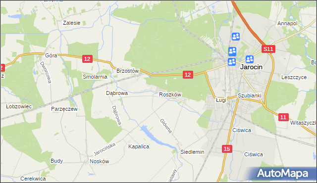 mapa Roszków gmina Jarocin, Roszków gmina Jarocin na mapie Targeo