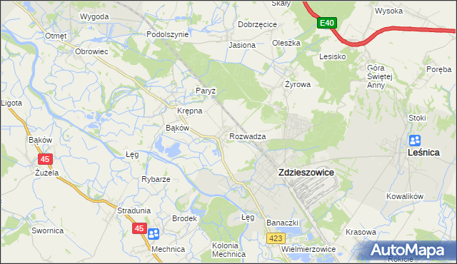mapa Rozwadza, Rozwadza na mapie Targeo