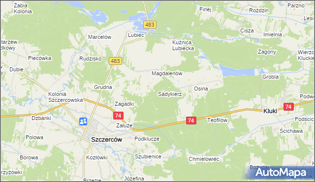 mapa Sadykierz gmina Szczerców, Sadykierz gmina Szczerców na mapie Targeo