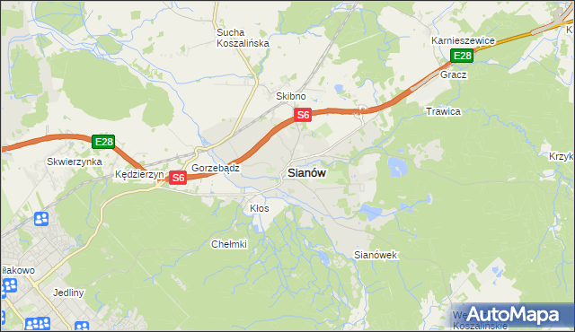 mapa Sianów, Sianów na mapie Targeo