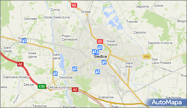 mapa Siedlce, Siedlce na mapie Targeo