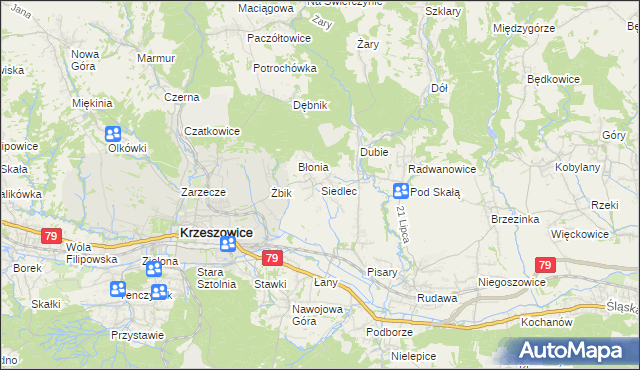 mapa Siedlec gmina Krzeszowice, Siedlec gmina Krzeszowice na mapie Targeo