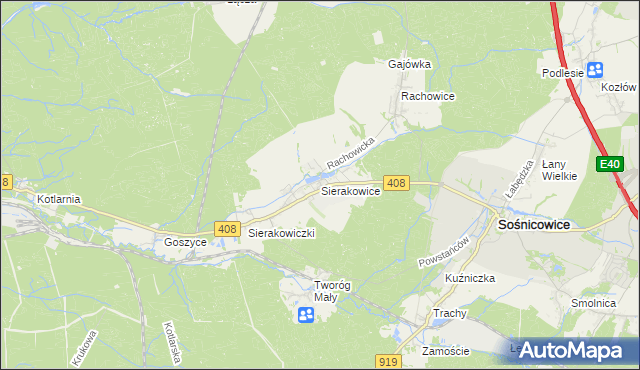 mapa Sierakowice gmina Sośnicowice, Sierakowice gmina Sośnicowice na mapie Targeo