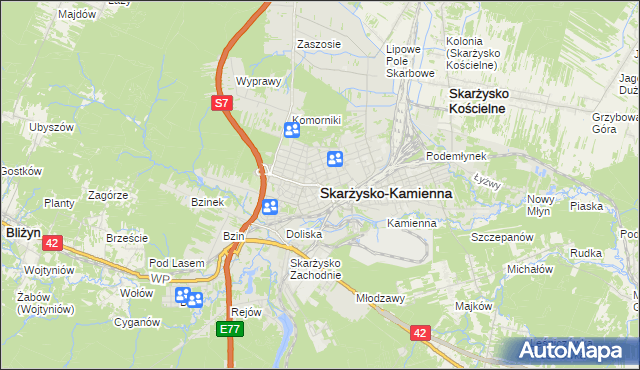 mapa Skarżysko-Kamienna, Skarżysko-Kamienna na mapie Targeo