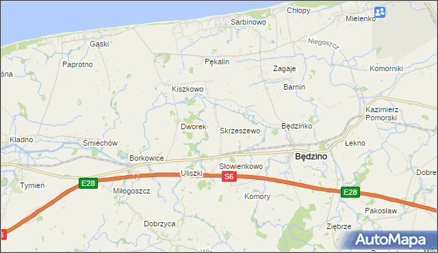 mapa Skrzeszewo gmina Będzino, Skrzeszewo gmina Będzino na mapie Targeo