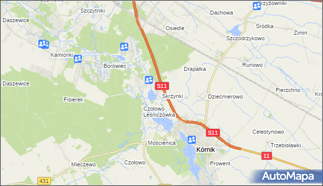 mapa Skrzynki gmina Kórnik, Skrzynki gmina Kórnik na mapie Targeo