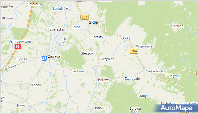 mapa Skrzypiec gmina Gidle, Skrzypiec gmina Gidle na mapie Targeo