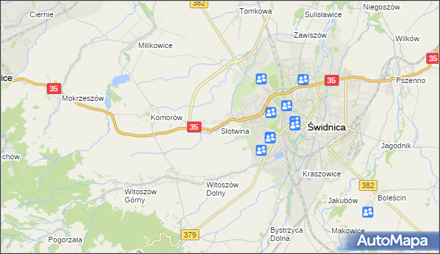 mapa Słotwina gmina Świdnica, Słotwina gmina Świdnica na mapie Targeo