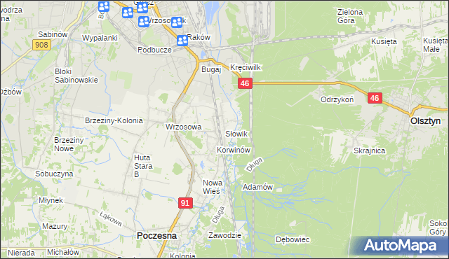 mapa Słowik gmina Poczesna, Słowik gmina Poczesna na mapie Targeo