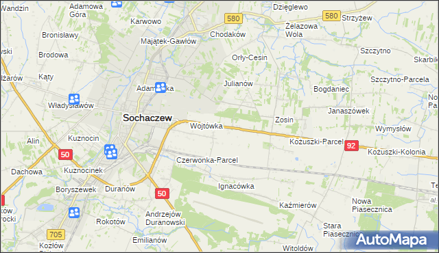 mapa Sochaczew-Wieś, Sochaczew-Wieś na mapie Targeo