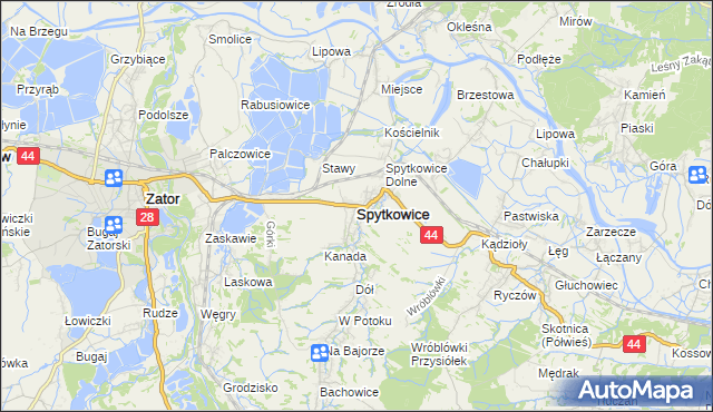 mapa Spytkowice powiat wadowicki, Spytkowice powiat wadowicki na mapie Targeo