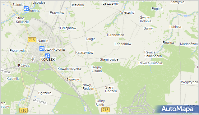mapa Stamirowice gmina Koluszki, Stamirowice gmina Koluszki na mapie Targeo