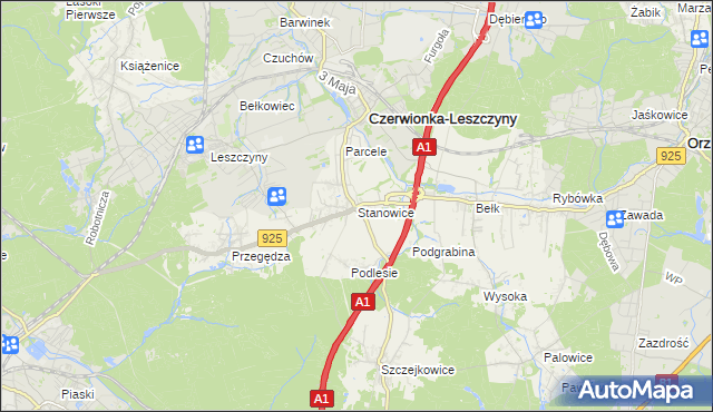 mapa Stanowice gmina Czerwionka-Leszczyny, Stanowice gmina Czerwionka-Leszczyny na mapie Targeo