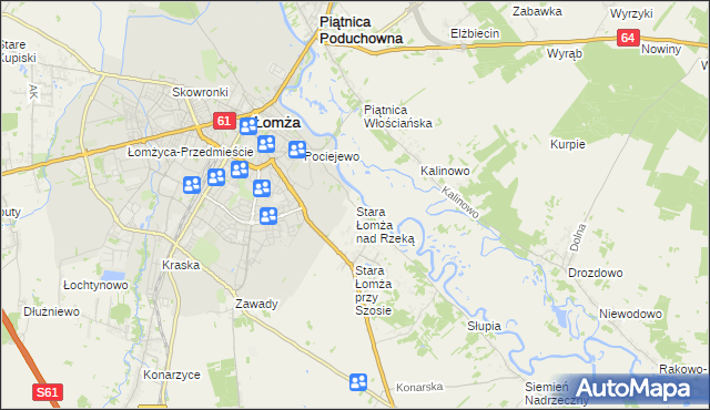 mapa Stara Łomża nad Rzeką, Stara Łomża nad Rzeką na mapie Targeo