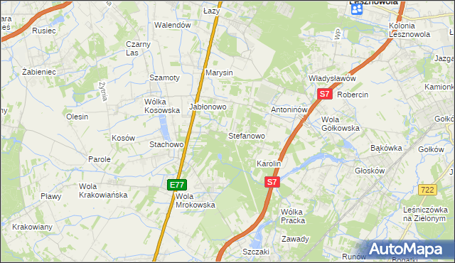 mapa Stefanowo gmina Lesznowola, Stefanowo gmina Lesznowola na mapie Targeo