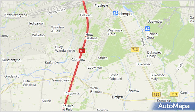 mapa Stróża gmina Andrespol, Stróża gmina Andrespol na mapie Targeo