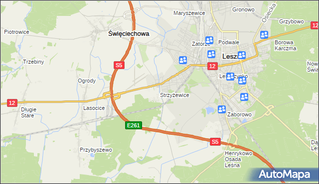 mapa Strzyżewice gmina Święciechowa, Strzyżewice gmina Święciechowa na mapie Targeo