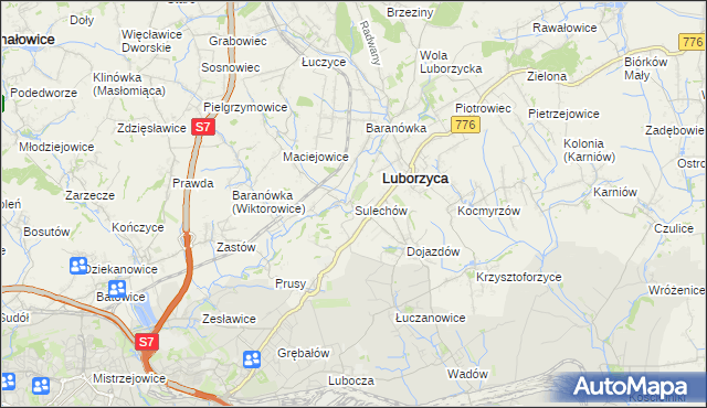 mapa Sulechów gmina Kocmyrzów-Luborzyca, Sulechów gmina Kocmyrzów-Luborzyca na mapie Targeo