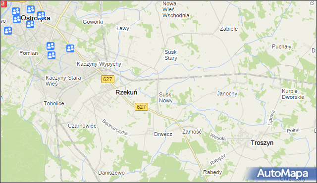 mapa Susk Nowy gmina Rzekuń, Susk Nowy gmina Rzekuń na mapie Targeo