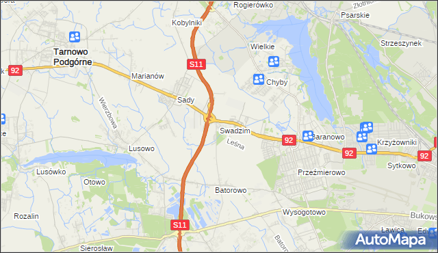 mapa Swadzim gmina Tarnowo Podgórne, Swadzim gmina Tarnowo Podgórne na mapie Targeo