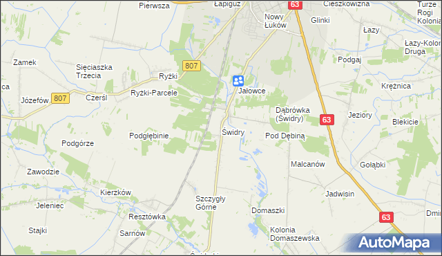 mapa Świdry gmina Łuków, Świdry gmina Łuków na mapie Targeo