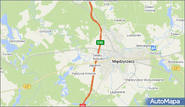 mapa Święty Wojciech gmina Międzyrzecz, Święty Wojciech gmina Międzyrzecz na mapie Targeo