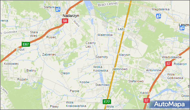 mapa Szamoty gmina Nadarzyn, Szamoty gmina Nadarzyn na mapie Targeo