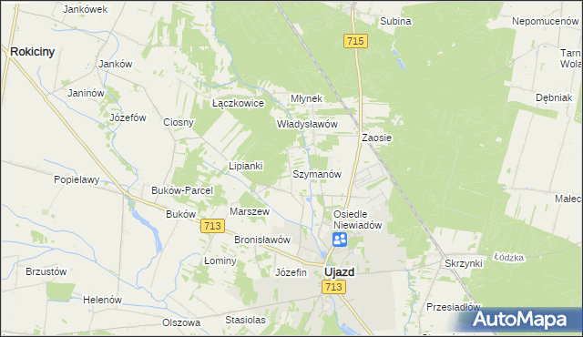 mapa Szymanów gmina Ujazd, Szymanów gmina Ujazd na mapie Targeo