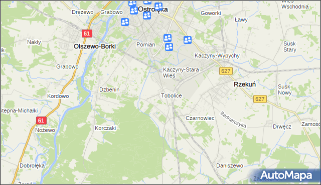 mapa Tobolice gmina Rzekuń, Tobolice gmina Rzekuń na mapie Targeo