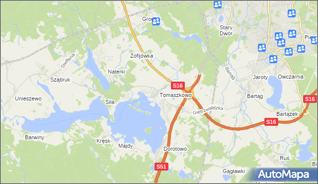mapa Tomaszkowo, Tomaszkowo na mapie Targeo