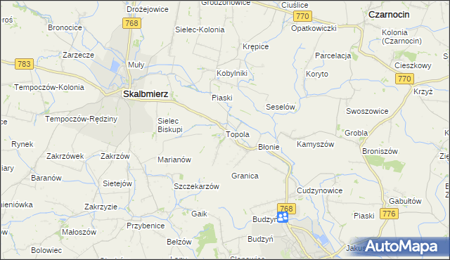 mapa Topola gmina Skalbmierz, Topola gmina Skalbmierz na mapie Targeo