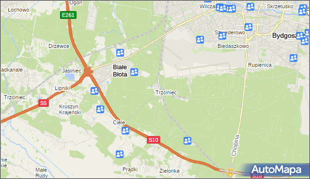 mapa Trzciniec gmina Białe Błota, Trzciniec gmina Białe Błota na mapie Targeo